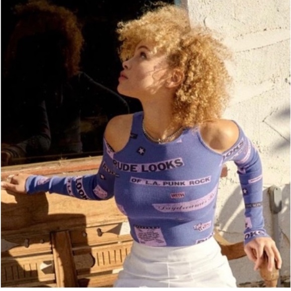 Daydreamer Rude Looks Cold Shoulder Thermal Long Sleeve Top - Picture 3 of 16
